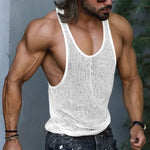 LinkMejor Men Tank Tops Mesh Transparent O-neck Sleeveless Vests Streetwear Summer Breathable Fashion Men Clothing S-5XL