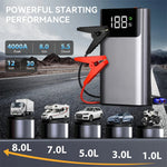 QS001 4000A Car Jump Starter with Digital Display 3 in 1 Portable Power Bank and LED Light for 12V Vehicles