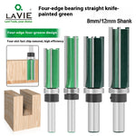 LinkMejor 2pcs 8mm 12mm Shank Straight Cut Router Bit Set Four Flute Tungsten Carbide Cutter Woodworking Tools for CNC Machines Dense Board Solid Wood Cutting