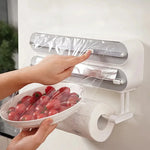 Creative Magnetic Wall-mounted Multifunctional Double-layer Plastic Wrap Cutter Baking Cutter Adjustable Kitchen Supplies Storage