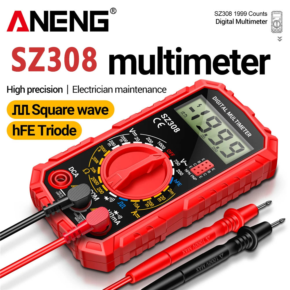 LinkMejor SZ308 Digital Multimeter Handheld AC/DC Voltage Current Resistance Ammeter with Diode Wave Output HFE Transistor Measurement and Low Battery Indication