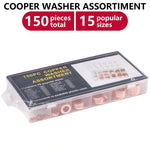 150PCS 15 Sizes Copper Metric Sealing Washers Assortment Set Flat Ring Sump Plug Oil Seal Gasket Sealing Washers Crush Washer Assortment M5/6/7/8/10/10.5/11/12/12.5/14/15/16/16.5/17.5