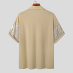 LinkMejor Mens Sequin Sparkle Glitter Patchwork T-Shirt Fashion Short Sleeve Lapel Top Tshirt for Men