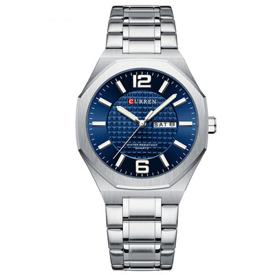 LinkMejor Men's Stainless Steel Quartz Watch Waterproof Calendar Business Casual Wristwatch Fashion Design with Watch Box