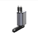 Retractable Car Charger 60W 4 in 1 Super Fast Charge Car Phone Charger Retractable Cables with 2 USB Ports Car Charger Adapter for iPhone 15/14/13/12 Pro Max