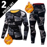 LinkMejor Men's Thermal Set, Long Johns Set, 2 Pcs Letter Print Compression Thermal Base Layer Set, Moisture Wicking & Breathable Basic Long Sleeve & Leggings Men Warm Underwear Set, Men's thermal clothing For Outdoor Skiing Running