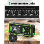 Huepar Dual Green Beam Laser Distance Meter Bidirectional Measuring Tool 393Ft 656Ft Rechargeable Backlit LCD 9 Modes Electronic Angle Sensor Accurate Measurement