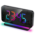 Large Screen Electronic LED Mirror Clock Colorful RGB Display Colorful Night Light Radio Projection Clock Led Electronic Clock Desktop Alarm Clock
