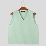 LinkMejor Mens Solid Textured V-Neck Sleeveless Tank Top Comfortable Cool Vest Top
