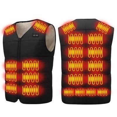 LinkMejor 22 Zones Intelligent Heated Vest USB/DC Charging Fleece Lined Winter Warm Electric Heating Sleeveless Jacket Thermal Outdoor Adjustable Temperature Control