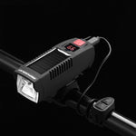 LinkMejor Solar Rechargeable Bike Headlight LED Super Brightness 1800mAh Battery Waterproof 4 Light Modes Warning Flashlight with 120dB Horn for Night Cycling