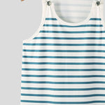 LinkMejor Men Tanks Top Blue White Knitted Undershirt with Horizontal Stripes Buckle Back High Stretch Vest for Men
