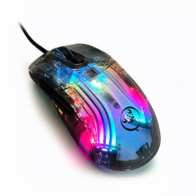 LinkMejor X400 Wired Gaming Mouse Transparent Ergonomic RGB Backlight 7 Programmable Buttons 12800 DPI High Precision