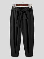 INCERUN Men Pants Fashion Solid Color Bow Knot Trousers Men Streetwear Elastic Waist Harem Pants