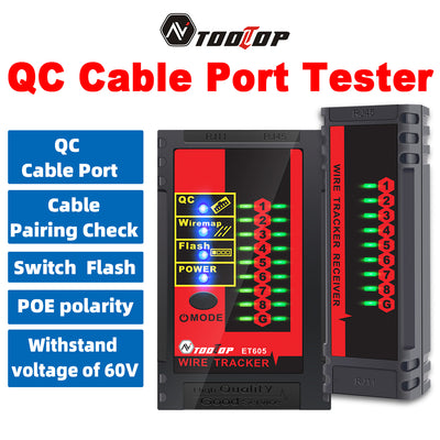 LinkMejor ET605 LAN Network QC Cable Port Tester Pairing Check Switch Flash POE Withstand 60V Telephone Network Cable Line Finder