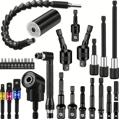 Flexible Shaft Drill Bit Extension Set 31pcs Universal Right Angle Screwdriver Hex Socket Adapter Power Drill Attachment Metal Tool