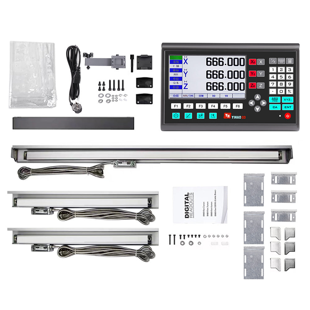 LinkMejor YH800-3 DRO & YE Optical Linear Scale Set High Precision 3 Axis Durable Imported Parts Suitable for Different Measurement with Optional Length Professional Digital Display+ Scale