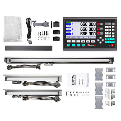 LinkMejor YH800-3 DRO & YE Optical Linear Scale Set High Precision 3 Axis Durable Imported Parts Suitable for Different Measurement with Optional Length Professional Digital Display+ Scale