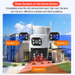 6MP 3-Lens Ultra HD Solar Powered WIFI Security Camera 360° Pan Tilt Full Color Night Vision Motion Tracking Two Way Audio App Controlled Surveillance System