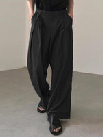 Men Expandable Waist Solid Color Casual Loose Fit Wide-leg Pants