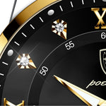 LinkMejor Luxury Rhinestone Business Men Quartz Watch Calendar Week Luminous Pointer Leather Strap Waterproof Wristwatch