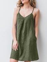 LinkMejor Solid Pocket Spaghetti Strap Backless Dress For Women