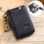 LinkMejor Genuine Leather Mens Waist-Mounted Wallet Card & Id Holders Multi-function Key Chain Holders Mini Key Bag Coin Purse Wallet Two-In-One with Gift Box