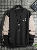 ChArmkpR Mens Smile Face Print Contrast Patchwork Pullover Sweatshirts