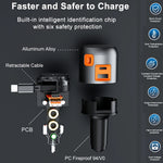 LinkMejor IBD358 1U2C 60W PD30w QC30W 3-in-1 USB Car Charger Retractable Cable Multi-Port  Fast Charging USB Type C Charger for Mobile Phone