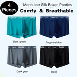 4Pcs Men's Underwear Thin Boxer Briefs Ice Silk Boxer Panties Set Mens Underpants Comfy Breathable Antibacterial Elastic Briefs Plus Size L-5XL