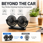 LinkMejor Dual Head Car Fan USB Powered 3 Speed Adjustment Low Noise Universal Vehicle Cooling Fan