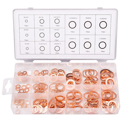 150PCS 15 Sizes Copper Metric Sealing Washers Assortment Set Flat Ring Sump Plug Oil Seal Gasket Sealing Washers Crush Washer Assortment M5/6/7/8/10/10.5/11/12/12.5/14/15/16/16.5/17.5