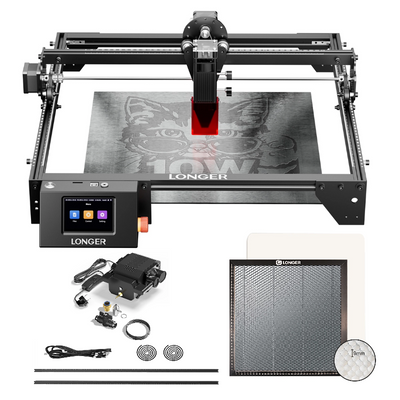 [EU/US Direct] LONGER RAY5 10W Laser Engraver Newly Upgraded Version 24000mm/min Engraving Speed 0.06x0.06mm Laser Spot 3.5 inch Touch Screen 400x400mm Working Area+RAY5 Extension Kit+10W Laser Engraver Air Assist Kits+400x400mm Laser Bed Honeycomb