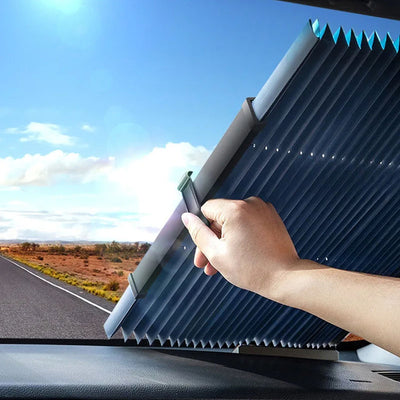 Car Front Windshield Sunshade Curtain Summer Heat Insulation Retractable Front Rear Window Sunshade Protector UV Reflective Film Car Sun Visor Cover