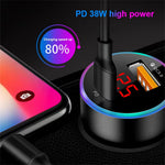 38W Car Charger PD+USB QC3.0 Quick Charging Phone Charger 12V -24V Lighter Socket with LED Voltmeter Display
