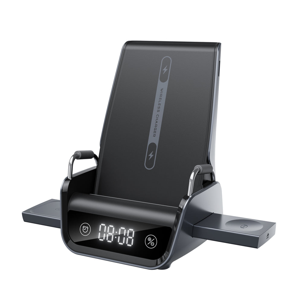 K11 15W 4-in-1 Desktop Wireless Charger with Phone Bracket & Timing Display Function Fast Wireless Charging Stand for Smart Phones for 17 17Pro 16 Pro Max 15 14 for Xiaomi 17pro for Huawei Mate XTs for OPPO for VIVO for Apple Watch for Airpods