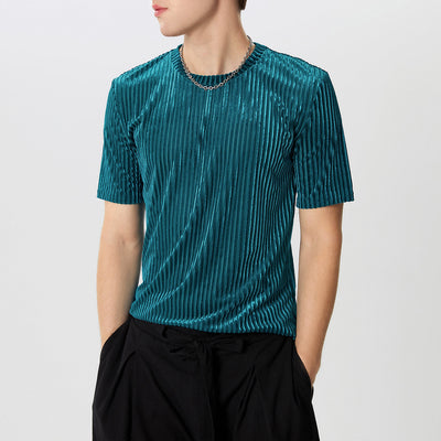 LinkMejor Men T-Shirts Fashion Solid Color Skinny Elastic Top Tee Casual Summer Round Neck Short Sleeve Mens Clothing