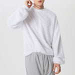 LinkMejor Men's Solid Color Sweater Casual Comfy Oversized Faux Fur Long Sleeve Sweater Plus Size Crew Neck Pullover Sweater for Men Fall Winter
