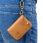 LinkMejor Genuine Leather Mens Waist-Mounted Wallet Card & Id Holders Multi-function Key Chain Holders Mini Key Bag Coin Purse Wallet Two-In-One with Gift Box