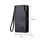 LinkMejor Men's Genuine Leather Wallet RFID Function Can Place 6.5'' Mobile Handbag High Quality Multi Card Long Wallet