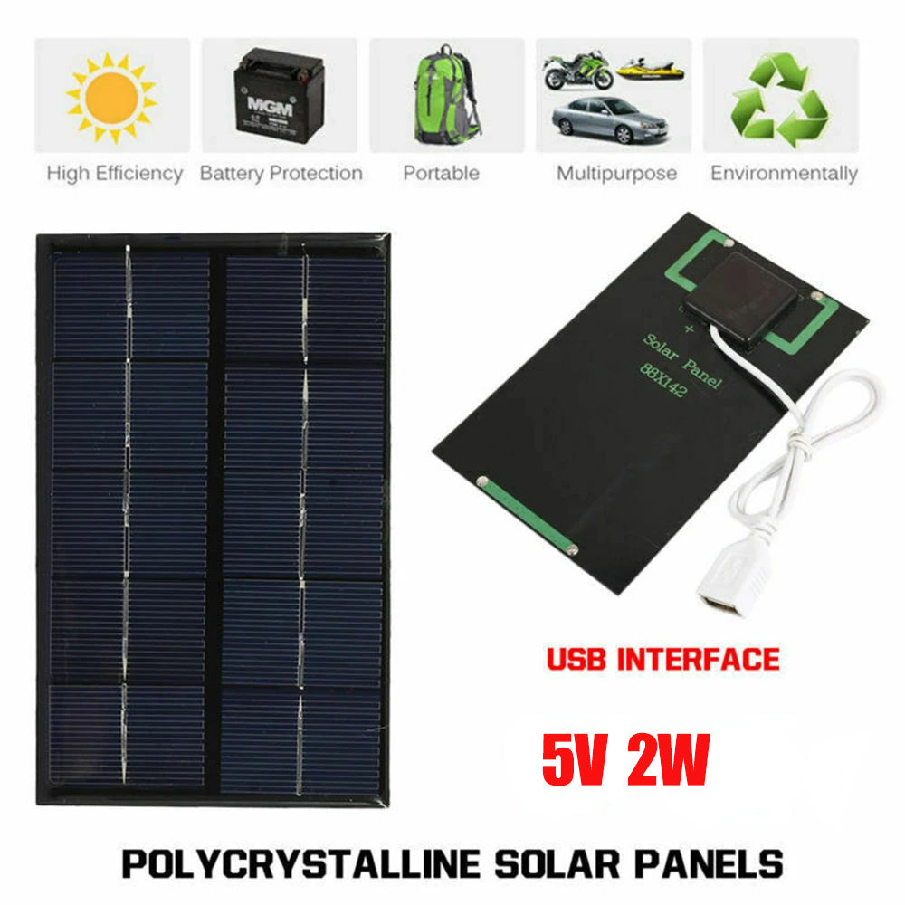 5V 2W Solar Panel Output USB Outdoor Portable Solar System Cell Phone Charger Solar Panel Battery Module Power Panel