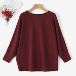 LinkMejor Daily Style Women Knitted Long Sleeve Crew Neck  T-shirt Casual Solid Loose Work Tops