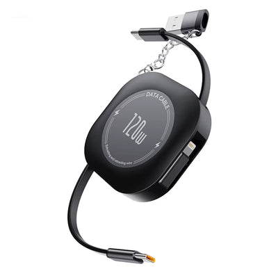 120W 4-in-1 Retractable&Storage Cable USB-A/Type-C to Type-C/iP Cable PD QC FCP AFC SCP Fast Charging Data Transmission