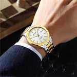 LinkMejor Men's Luminous Quartz Watch Stainless Steel Strap Waterproof Calendar Business Casual Stylish Wristwatch