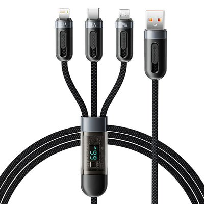 Toocki TQ-X62 6A 66W USB-A to Type-C/Micro/iP Cable Digital Display Fast Charging Data Transmission Thicken Copper Core Line 1.2M Long for iPhone 16 15 14 13 Pro for Huawei Mate XT for Xiaomi MIX Fold4 for Samsung Galaxy Z Fold6