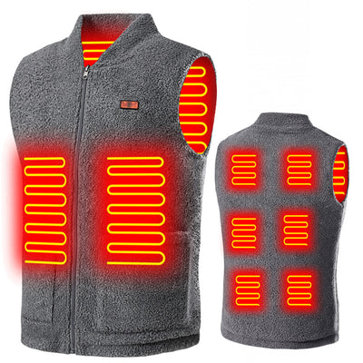 LinkMejor HV-08G Heated Vest 8 Heating Areas USB Charging 3 Gear Temperature Control Grey Plush Windproof Outdoor Winter Warm Clothing
