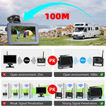 Wireless Solar Powered Backup Camera AHD 5 Inch Rear View Monitor Wide Angle Night Vision Long Range Transmission Waterproof