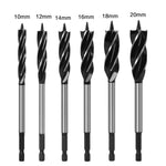 LinkMejor 6PCS 6.35mm Shank Twist Bit Auger Drill Bits 4 Flutes Drilling Cut 10-20mm Cutting Diameter Carpenter Joiner Tool