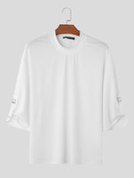 INCERUN Mens T-Shirt Solid Color Knitted Summer Casual Men Clothing Tops