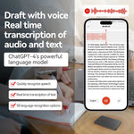 A3 AI Voice Recorder 64GB AI ChatGPT-4 Intelligent Voice Recorder Audio App Phone Call Record Transcribe Summarize Voice to Text conversion Device